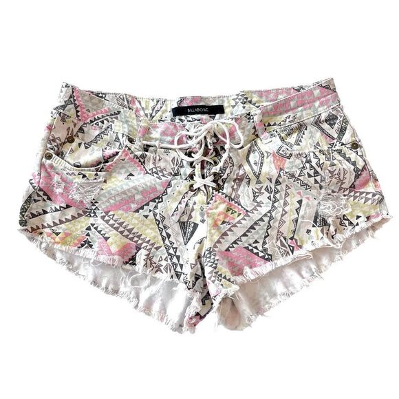 Billabong Pants - Billabong Y2K Tribal Low Rise Lace Up Denim Shorts